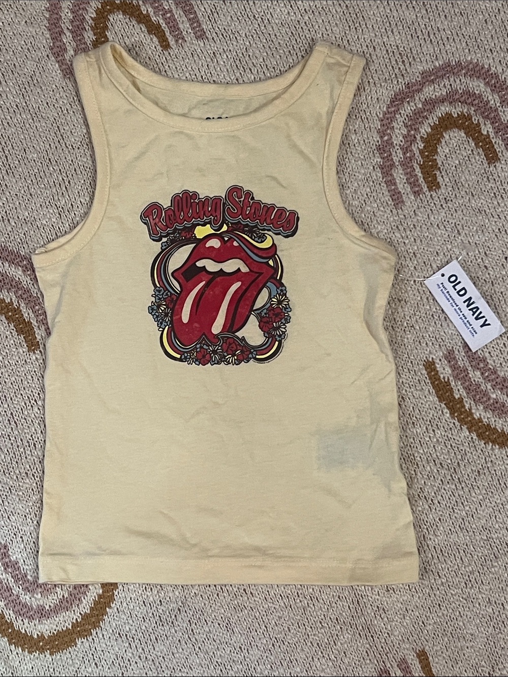 Old Navy Yellow Rolling Stones Graphic Tank girls size 6/7 NWT